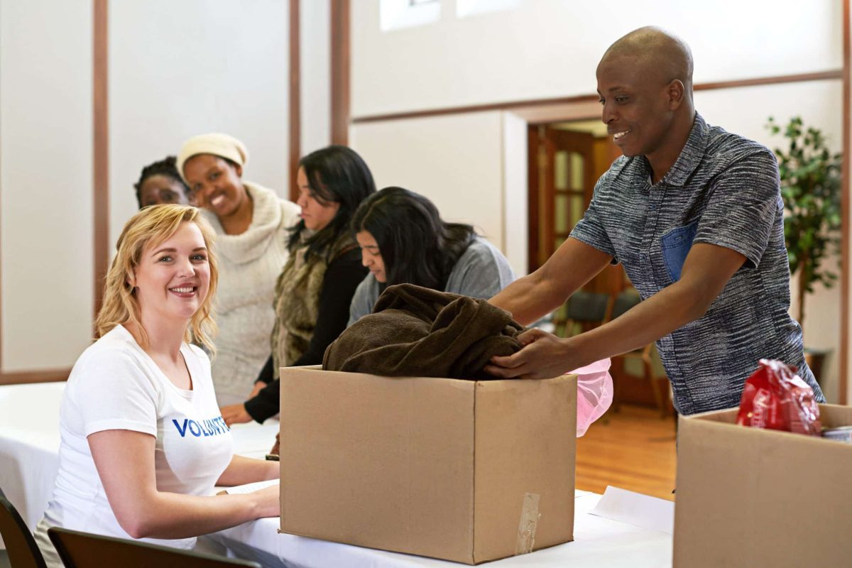 Volunteers sorting clothes