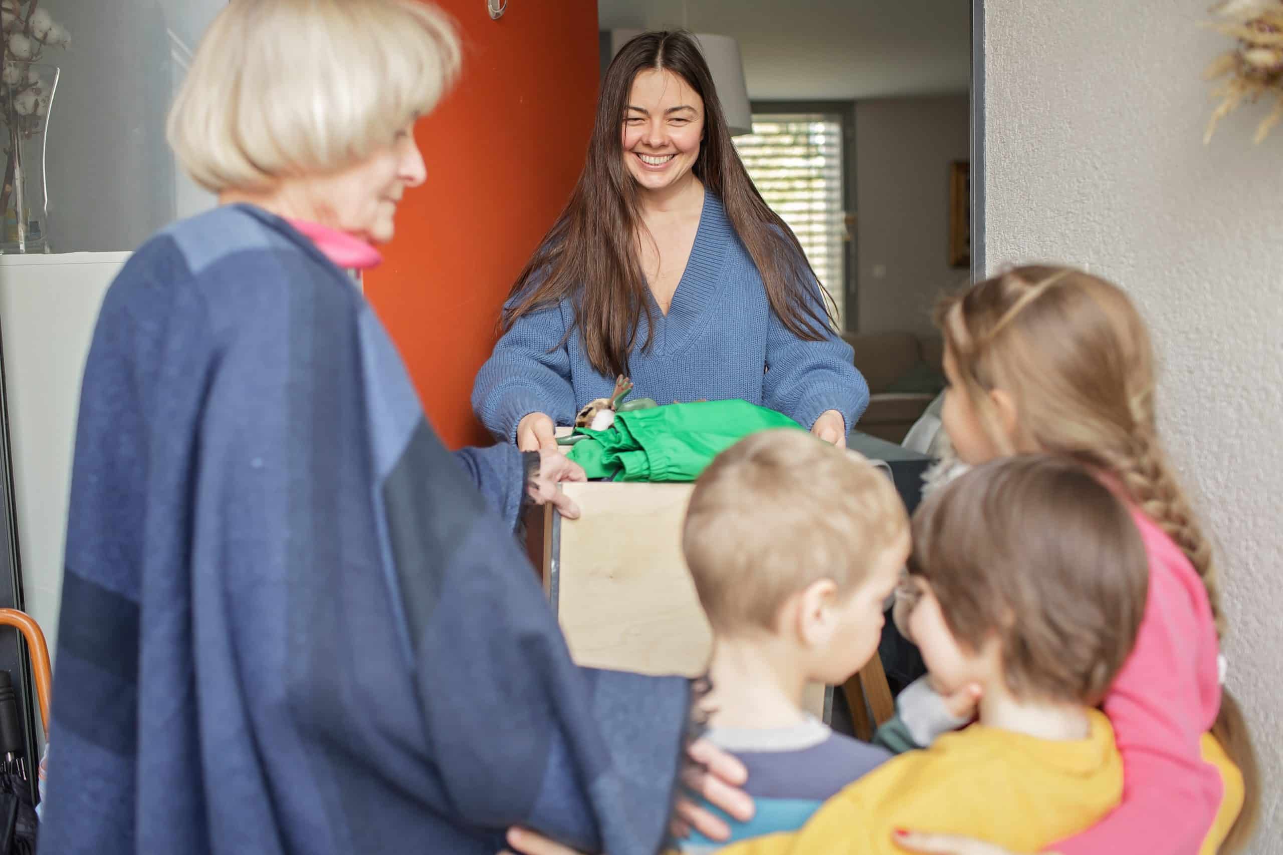 Volunteer with refugee family