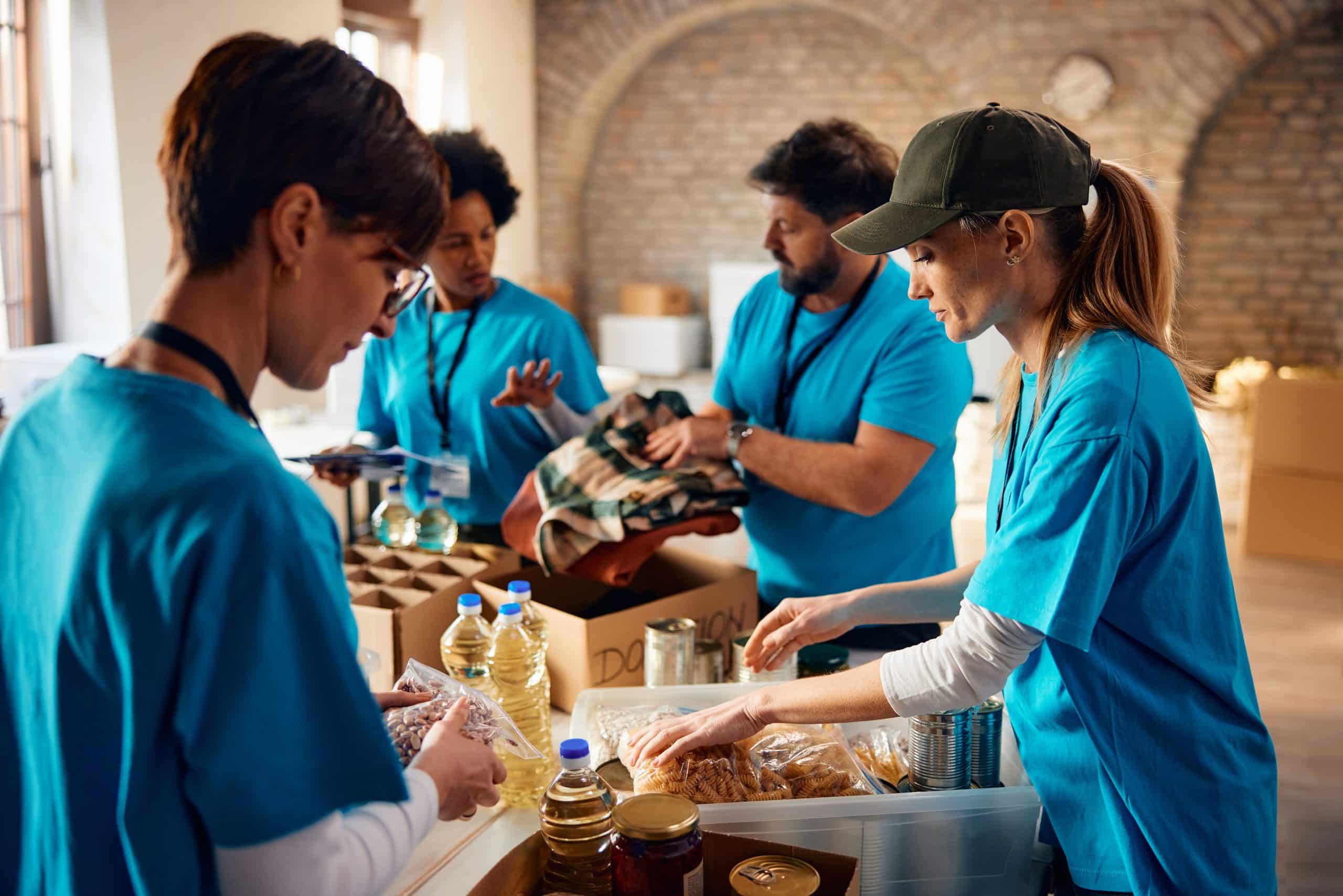 Volunteers sorting food donations